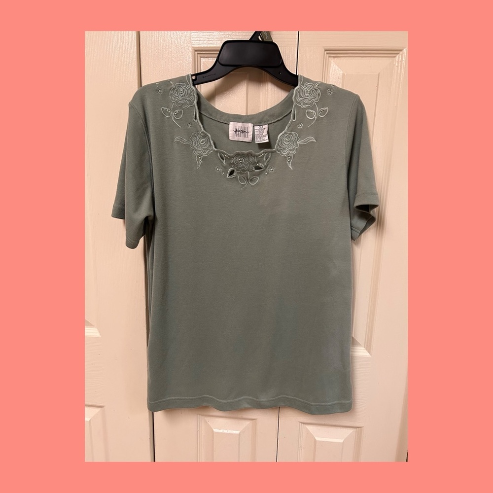 JH Collectibles Sage Embroidered Short Sleeve Top